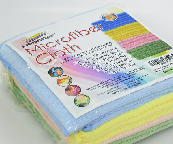 VibraWipe Microfiber Cloths, 4 Colors, 8-Piece.